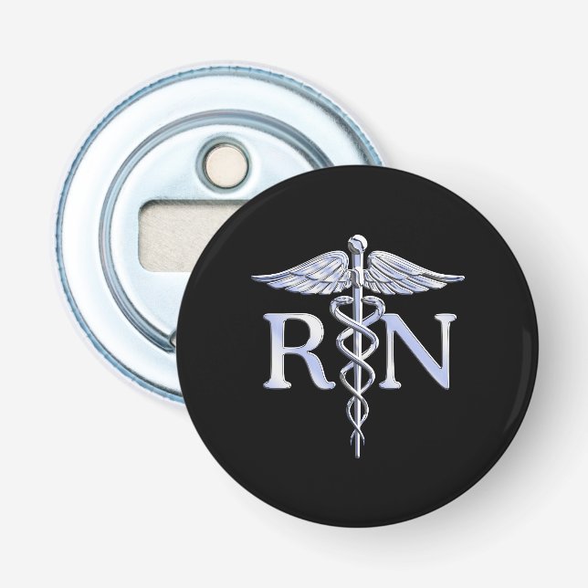Registered Nurse RN Caduceus Snakes Solid Black Bottle Opener (Front)