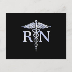 Registered Nurse RN Caduceus Snakes Solid Black Postcard