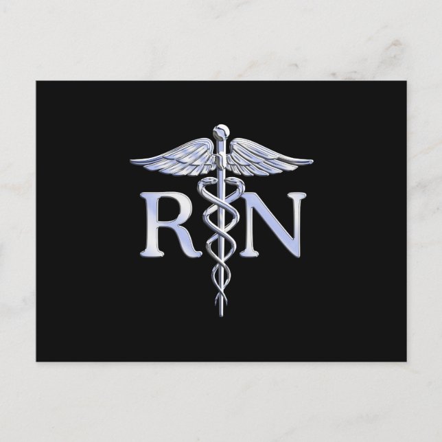 Registered Nurse RN Caduceus Snakes Solid Black Postcard (Front)