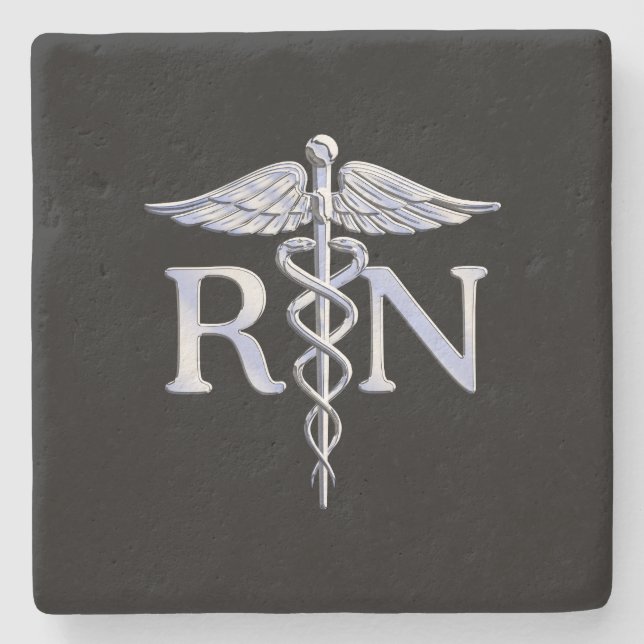 Registered Nurse RN Caduceus Snakes Solid Black Stone Coaster (Front)