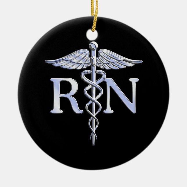 Registered Nurse RN Caduceus Snakes Style on Black Ceramic Tree Decoration (Front)