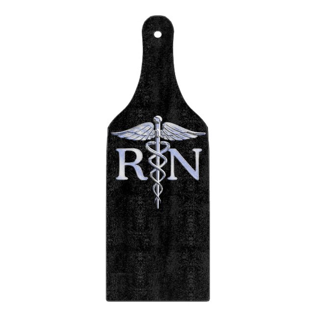 Registered Nurse RN Caduceus Snakes Style on Black Cutting Board (Front)