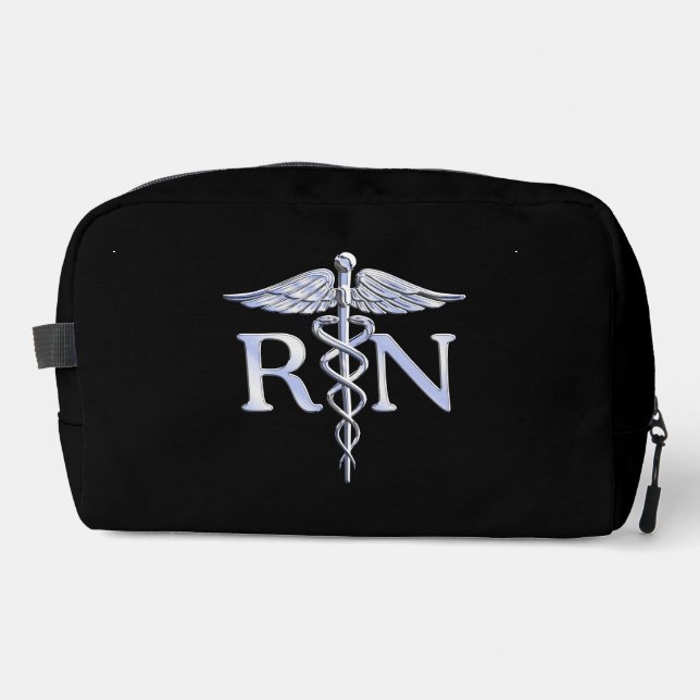 Registered Nurse RN Caduceus Snakes Style on Black Dopp Kit (Front)