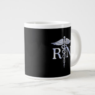 Registered Nurse RN Caduceus Snakes Style on Black Large Coffee Mug