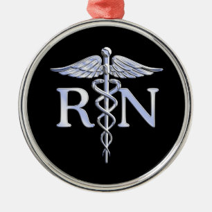Registered Nurse RN Caduceus Snakes Style on Black Metal Tree Decoration
