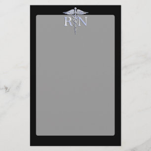 Registered Nurse RN Caduceus Snakes Style on Black Stationery