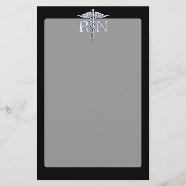 Registered Nurse RN Caduceus Snakes Style on Black Stationery (Front)