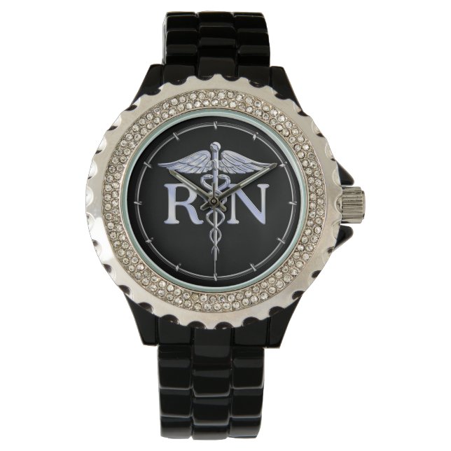 Registered Nurse RN Caduceus Snakes Style on Black Watch (Front)