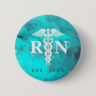 Registered Nurse RN Custom Year Turquoise Marble 6 Cm Round Badge