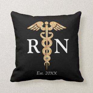 Registered Nurse RN Gold Caduceus Custom Black Cushion