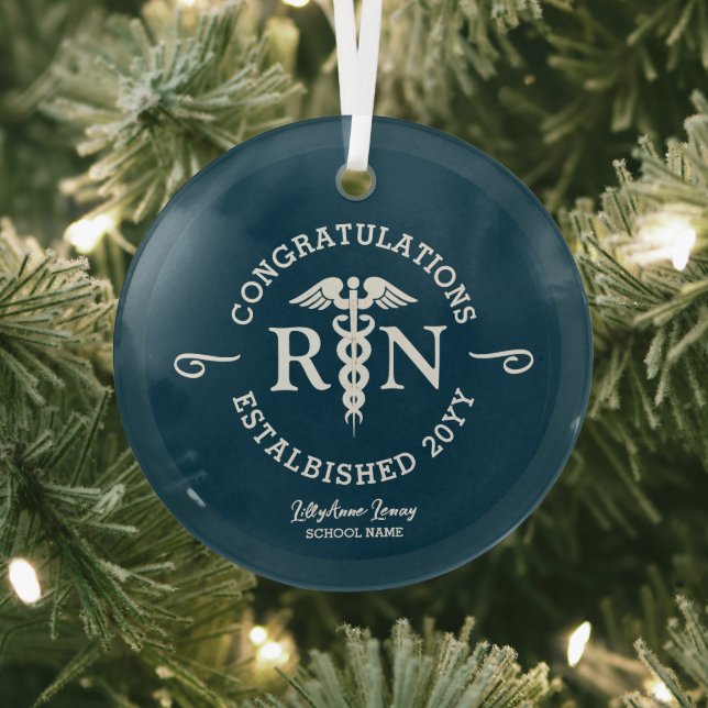 Registered Nurse RN Graduation Keepsake Monogram Glass Tree Decoration (Insitu)