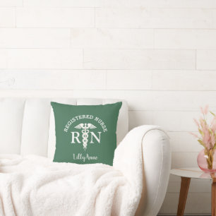 Registered Nurse RN Green White Graduation Name Cushion