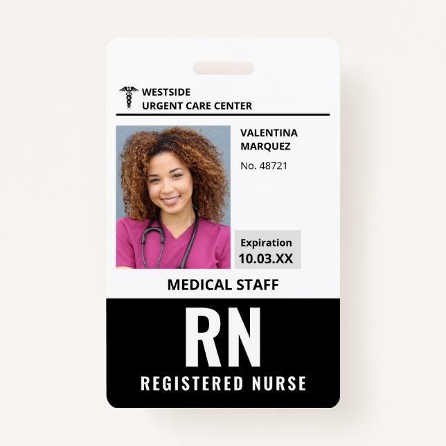 Registered Nurse RN ID Photo Logo Badge ID Badge (Front)