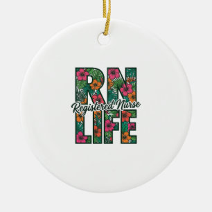 Registered Nurse RN Life Floral Vector Design_1 Ceramic Tree Decoration