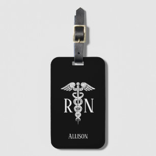 Registered Nurse RN Medical Caduceus Black White Luggage Tag