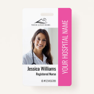 Registered Nurse RN Medical Pink Photo ID Work ID Badge