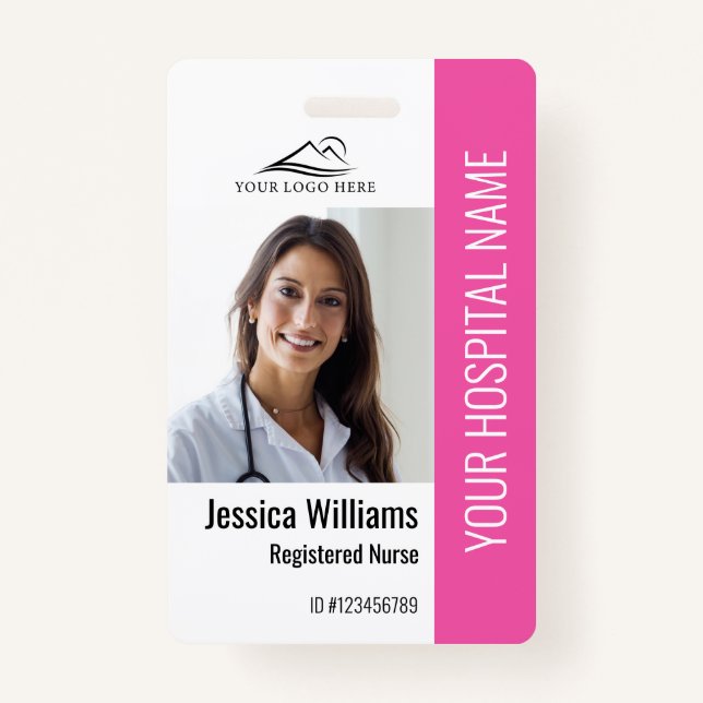 Registered Nurse RN Medical Pink Photo ID Work ID Badge (Front)