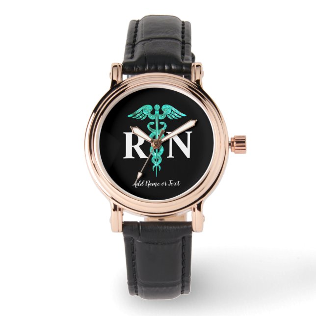 Registered Nurse RN Medical Teal Caduceus Monogram Watch (Front)