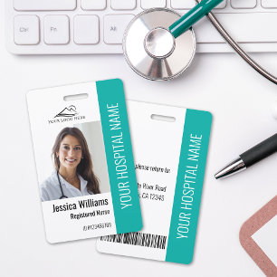 Registered Nurse RN Medical Teal Photo ID Work  ID Badge