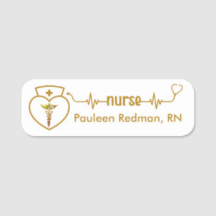 Registered Nurse RN Name Badge Classy Elegant Gold