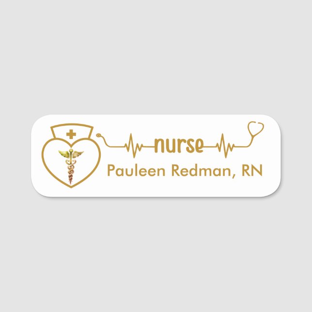 Registered Nurse RN Name Badge Classy Elegant Gold (Front)