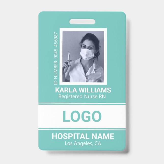 Registered Nurse RN Photo Template White and Green ID Badge (Front)