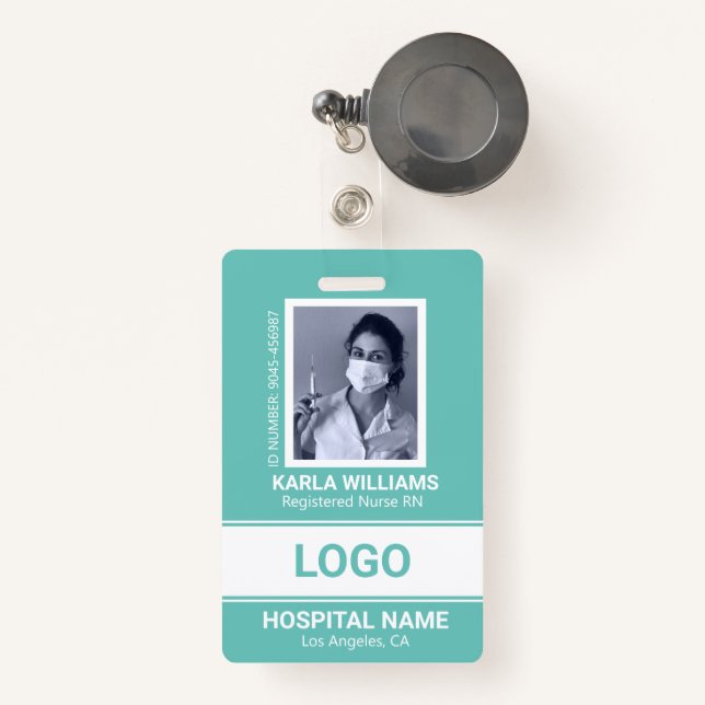 Registered Nurse RN Photo Template White and Green ID Badge (Front with Retractable)