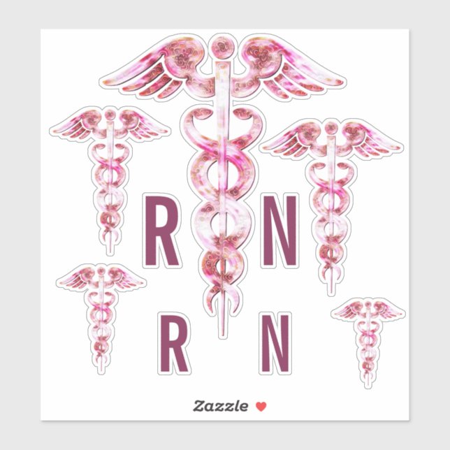Registered Nurse RN Pink Caduceus Medical Stickers (Sheet)