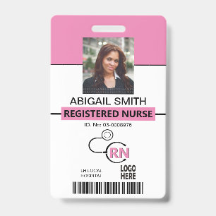 Registered nurse RN pink photo template ID Badge