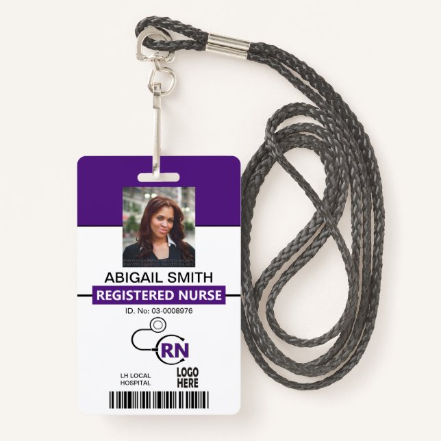 Registered nurse RN purple photo template ID Badge (Front with Lanyard)