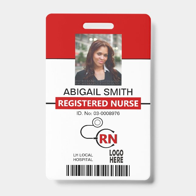 Registered nurse RN red photo template ID Badge (Front)