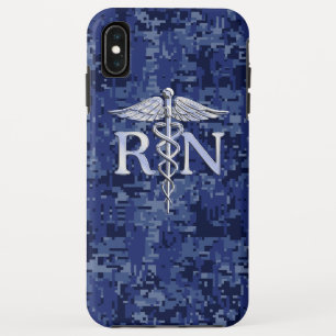 Registered Nurse RN Silber Caduceus Navy Blue Camo iPhone XS Max Case