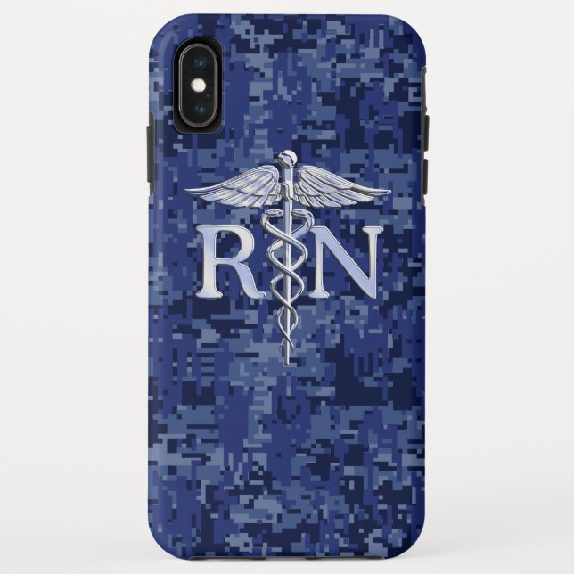 Registered Nurse RN Silber Caduceus Navy Blue Camo Case-Mate iPhone Case (Back)
