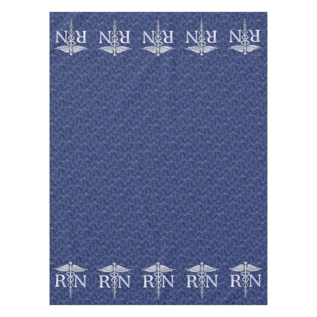 Registered Nurse RN Silber Caduceus Navy Blue Camo Tablecloth (Front)