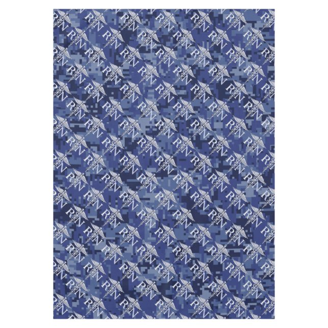 Registered Nurse RN Silber Caduceus Navy Blue Camo Tablecloth (Front)
