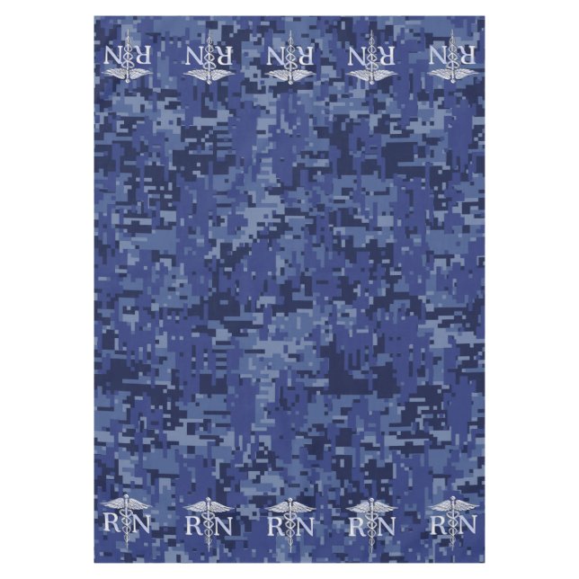 Registered Nurse RN Silber Caduceus Navy Blue Camo Tablecloth (Front)