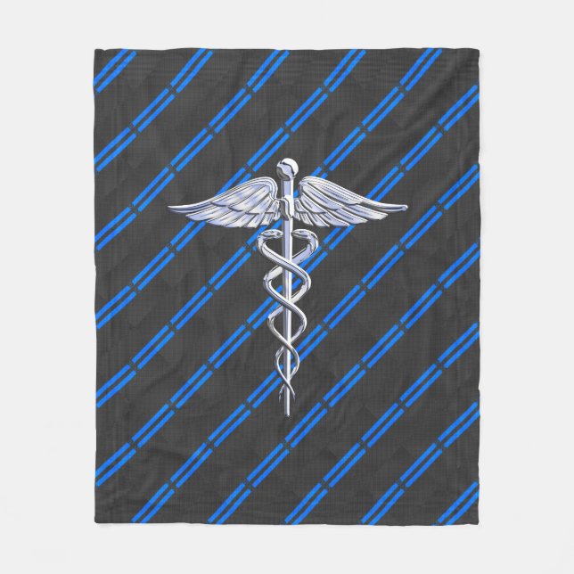 Registered Nurse RN Silver Caduceus Fleece Blanket (Front)