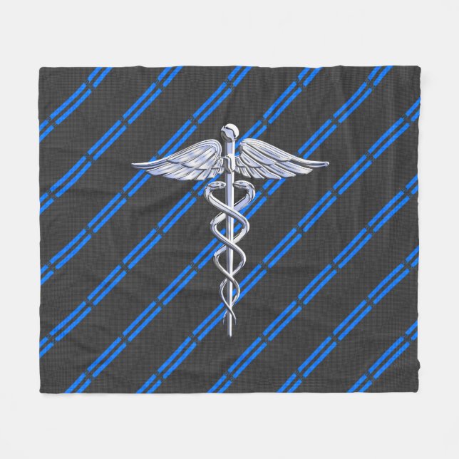 Registered Nurse RN Silver Caduceus Fleece Blanket (Front (Horizontal))