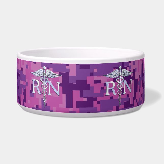 Registered Nurse RN Silver Caduceus Fuchsia Camo (Front)
