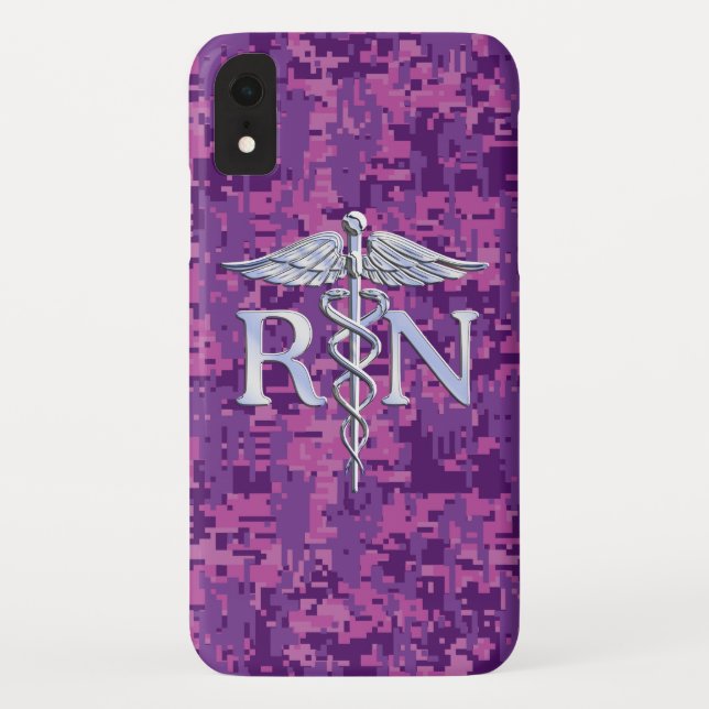 Registered Nurse RN Silver Caduceus Fuchsia Camo Case-Mate iPhone Case (Back)