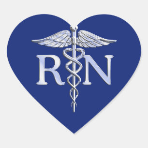 Registered Nurse RN Silver Caduceus Navy Blue deco Heart Sticker