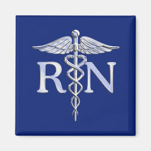 Registered Nurse RN Silver Caduceus Navy Blue deco Magnet