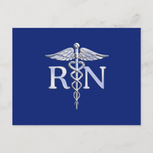 Registered Nurse RN Silver Caduceus Navy Blue deco Postcard