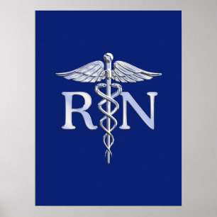Registered Nurse RN Silver Caduceus Navy Blue deco Poster