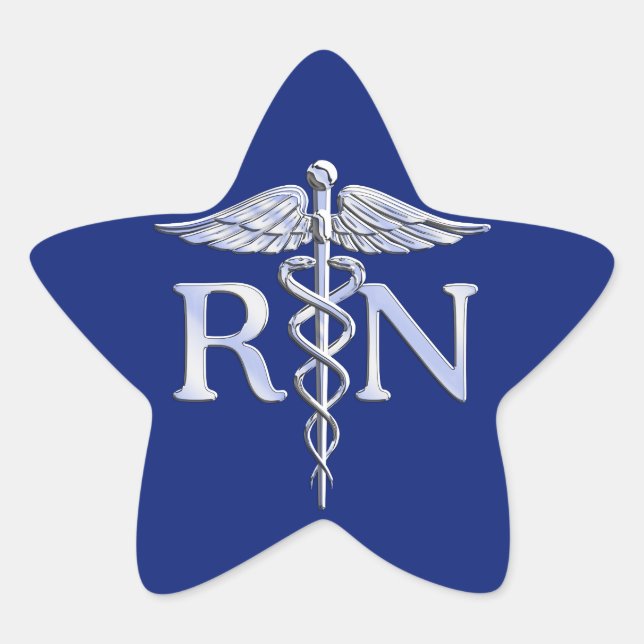 Registered Nurse RN Silver Caduceus Navy Blue deco Star Sticker (Front)