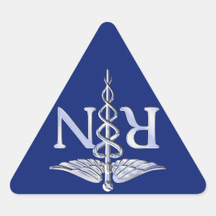 Registered Nurse RN Silver Caduceus Navy Blue deco Triangle Sticker