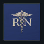 Registered Nurse RN Silver Caduceus Navy Blue deco Wood Wall Art<br><div class="desc">The Symbolic Chrome Like Caduceus Medical Symbol design presented here on a navy blue background. The caduceus snakes is designed to look like it is made of chrome. Good for a graduation occasion, a statement for your profession, or for a gift with that medical look your are looking for. Here's...</div>