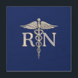Registered Nurse RN Silver Caduceus Navy Blue deco Wood Wall Art<br><div class="desc">The Symbolic Chrome Like Caduceus Medical Symbol design presented here on a navy blue background. The caduceus snakes is designed to look like it is made of chrome. Good for a graduation occasion, a statement for your profession, or for a gift with that medical look your are looking for. Here's...</div>