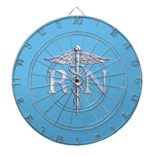 Registered Nurse RN Silver Caduceus on Baby Blue Dartboard