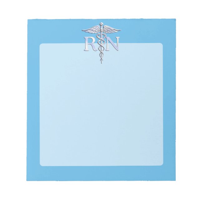 Registered Nurse RN Silver Caduceus on Baby Blue Notepad (Front)